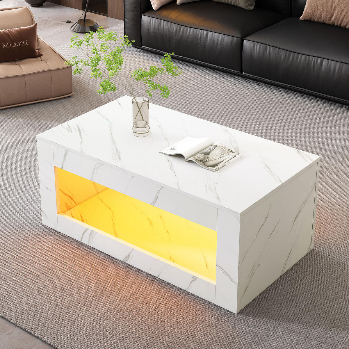 COUCHTISCH 100/50/50 cm in Weiß mit LED-Beleuchtung und offenem Stauraum - Weiß, Holzwerkstoff (100/50/50cm) - Flora Grace