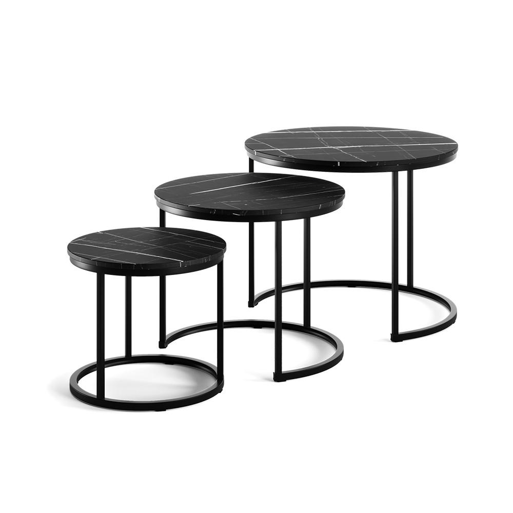 COUCHTISCH-SET Montreal Schwarzer Marmor 55 x 55 cm 3 Teile - Schwarz Hochglanz/Schwarz, Holzwerkstoff (55/55/44.5cm) - Vicco