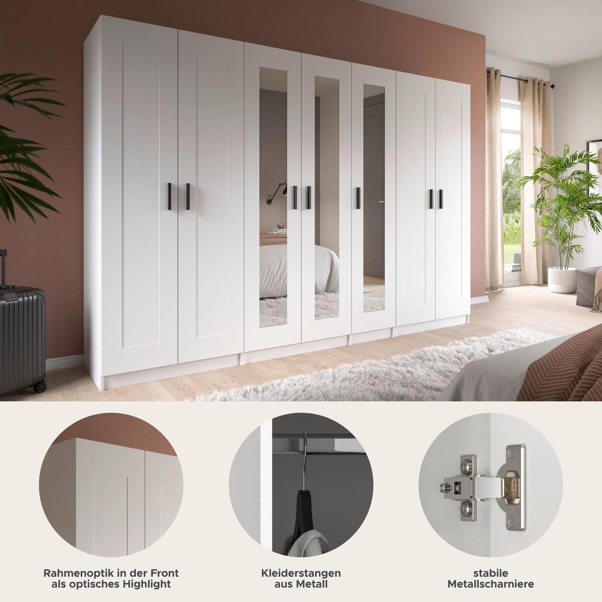 KLEIDERSCHRANKKOMBINATION VISBY (B/H/T: ca. 280/194/56 cm) in weiß/weiß - Weiß, Holzwerkstoff (280/194/56cm)