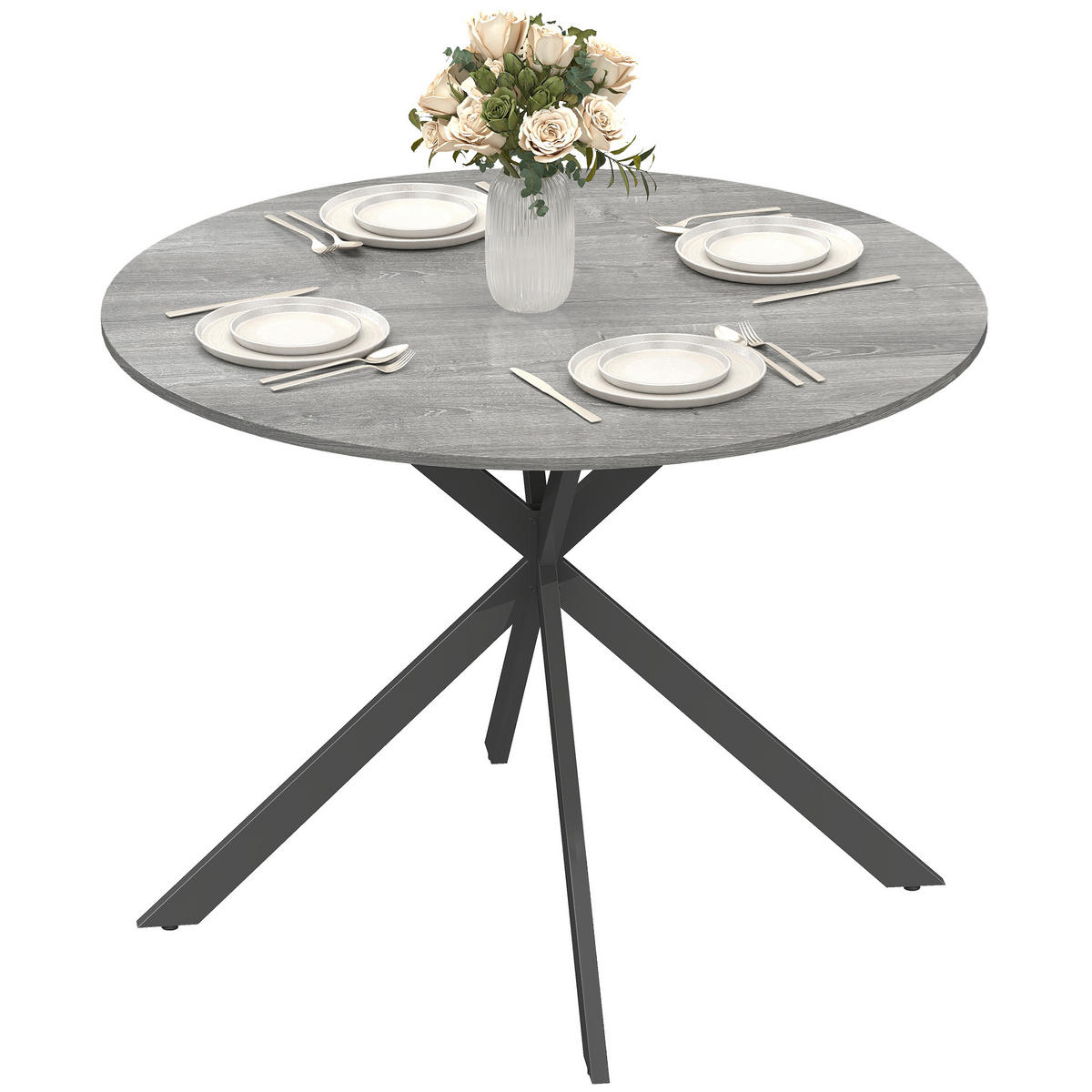 ESSTISCH DE-08432 Industriestil mit Stahlbeinen, Ø100 cm Grau - Grau, Holzwerkstoff (100/100/75cm) - ComfortXL