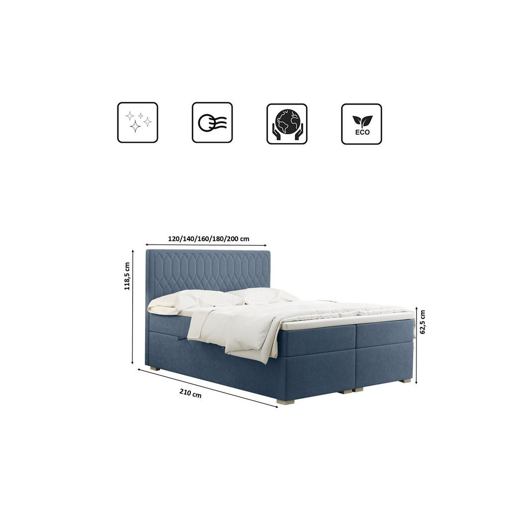 Thumbnail - Kaiser Möbel Boxbett, Hellblau, Textil, 2 Schubladen, H3, Höhe ca. 20 cm, Füllung: Taschenfederkern, Rechteckig, 180x200...