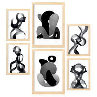 POSTER Set Mit 6 Bent Body Abstrakte Liebhaber Größe A3 & A4 Rahmen aus hellem Holz - Beige, Papier (29.7/1cm) - Nacnic