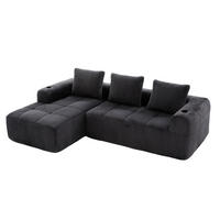 ECKSOFA aus Cord 253x158x61 cm in Dunkelgrau mit Seitenfach & Becherhalter - Dunkelgrau, Textil (158/253cm) - Modfu