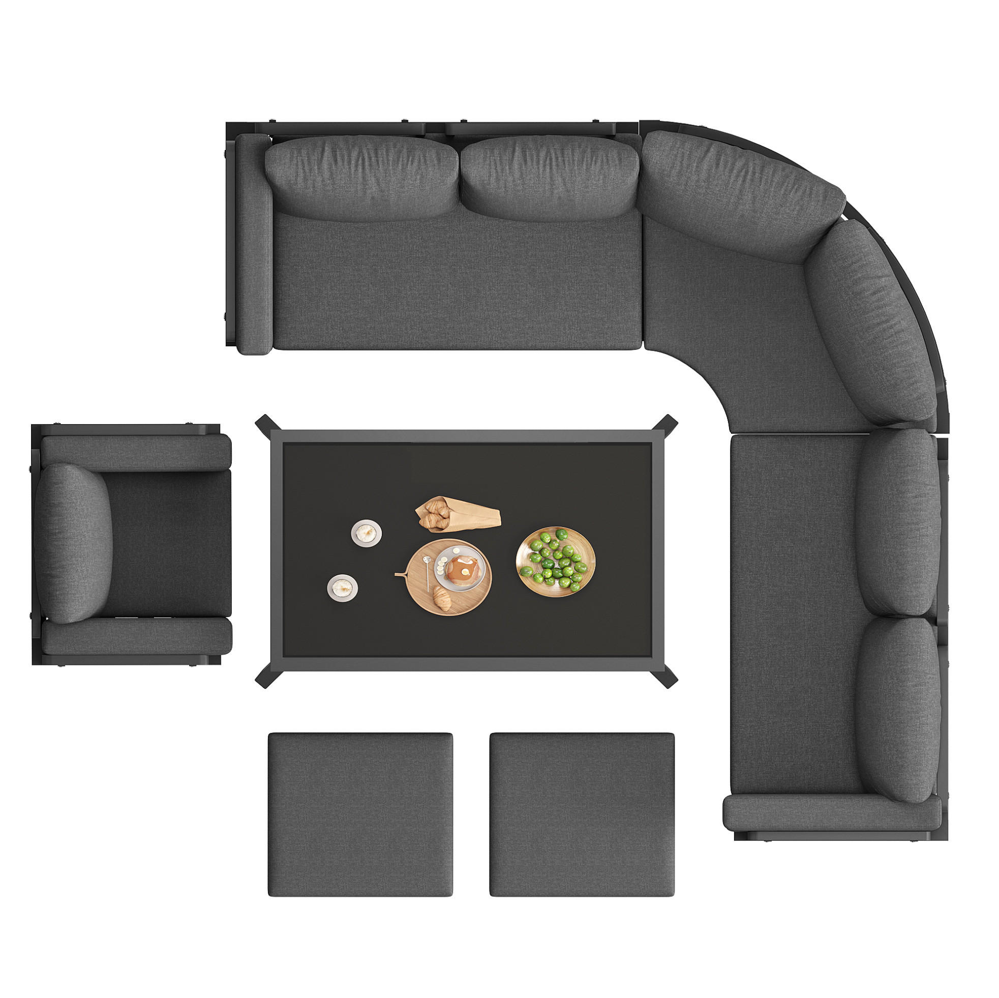 GARTENLOUNGE 114/67/77 cm grau aus Eisen mit Glastisch und 8 cm Polstern - Grau, Metall - OKWISH