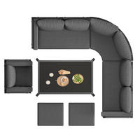 GARTENLOUNGE 114/67/77 cm grau aus Eisen mit Glastisch und 8 cm Polstern - Grau, Metall - OKWISH