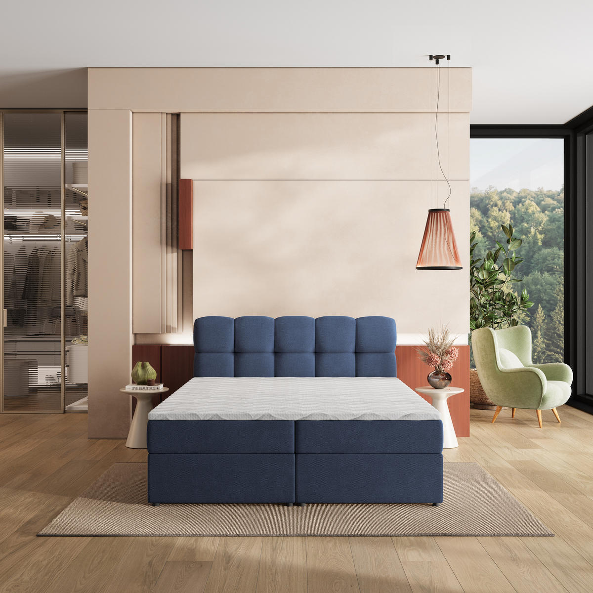 POSTEL Boxspring MERU 180x200 cm Modrá - modrá, kompozitní dřevo/textil (180/200cm) - MASSENO