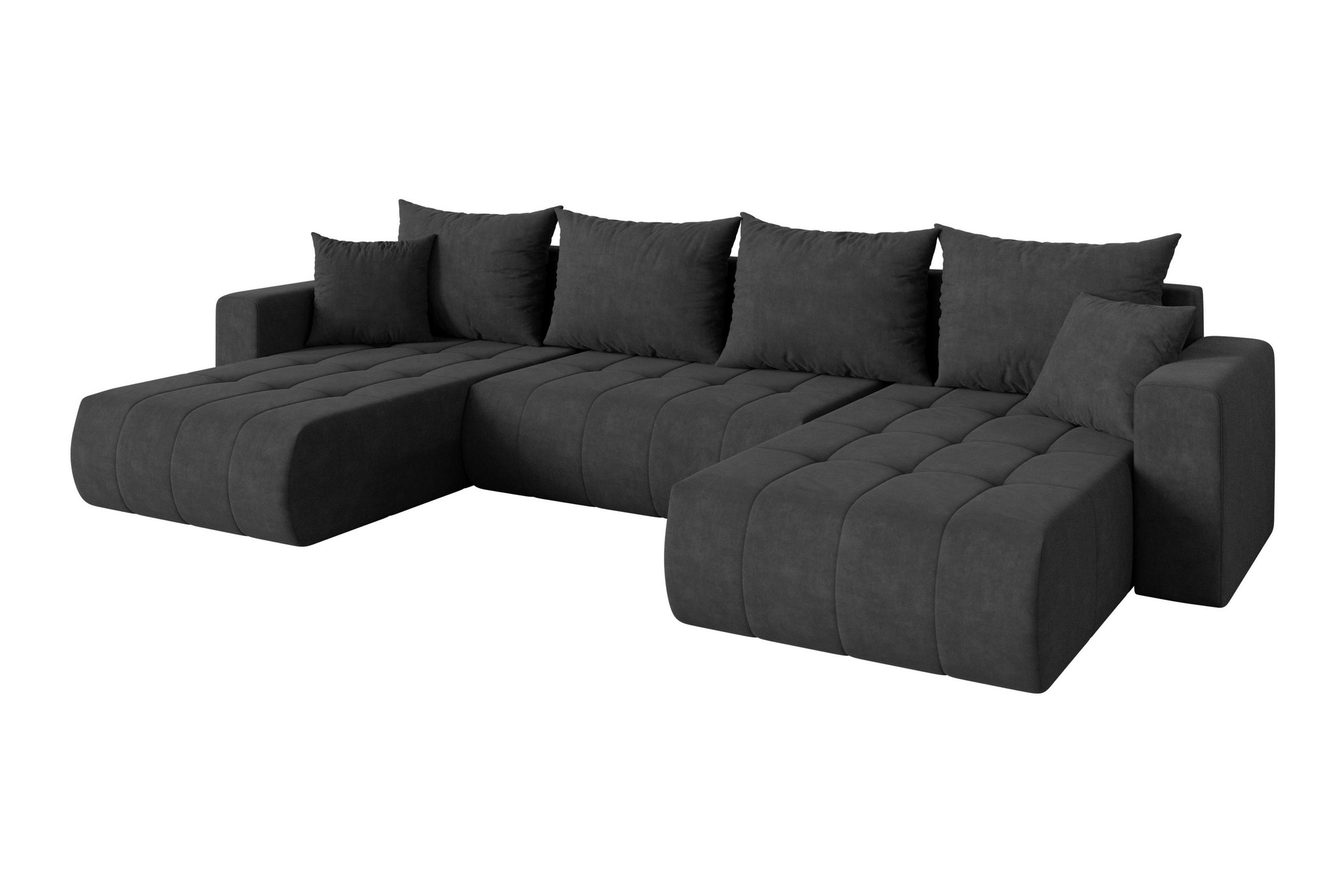 SEDACÍ SOUPRAVA DO U s funkcí spaní a úložným prostorem MILA-U 378x194x86 tmavě šedá velur - černá/antracitová, kompozitní dřevo/textil (378/86/194cm) - ALTDECOR