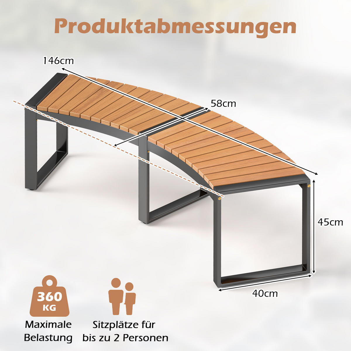 ZAHRADNÍ LAVICE nosnost 360kg dřevěná barva - přírodní, dřevo (146/45/58cm) - COSTWAY