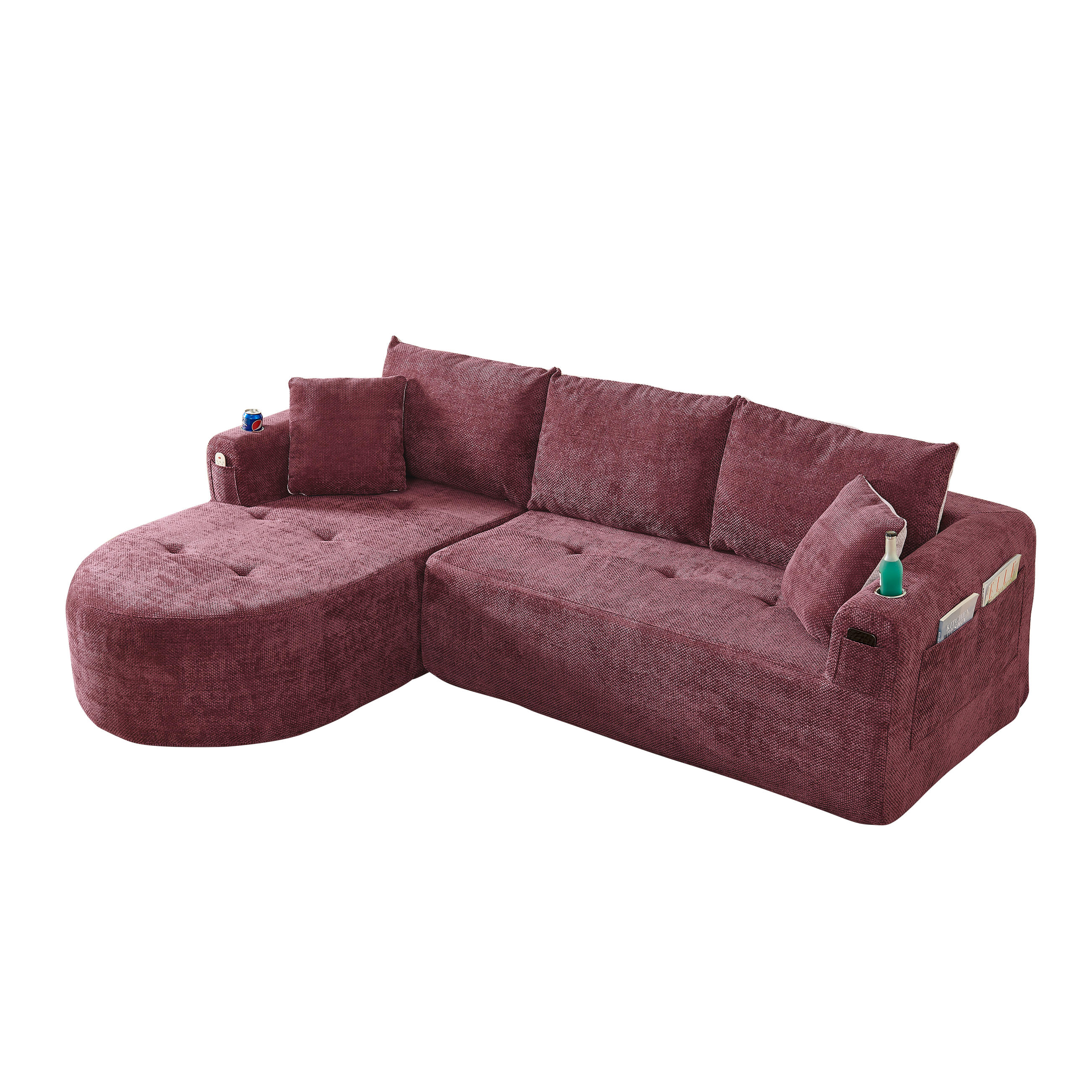 ECKSOFA DE-35043 L-Form mit Becherhalter Weinrot - Weinrot, Textil (170/255cm) - ComfortXL