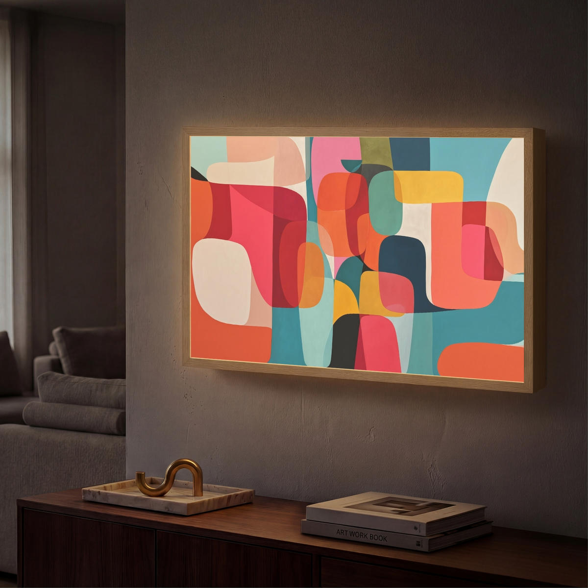 NÁSTĚNNÁ LAMPA S AKUMULÁTOREM Tvary - barevné - abstraktní - letadla 60x40 cm - různobarevná, kompozitní dřevo (60/40/8cm) - OnlyWow