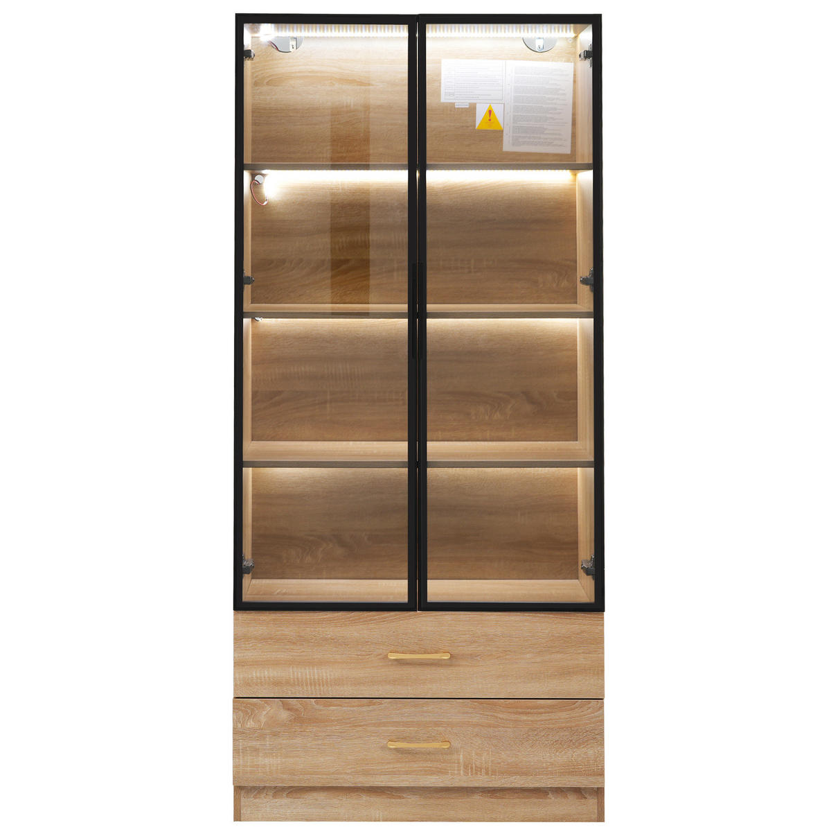 VITRINE 75 cm Braun mit Lichtleiste und Glastür - Braun, Holzwerkstoff (75/170/34.5cm) - Flora Grace