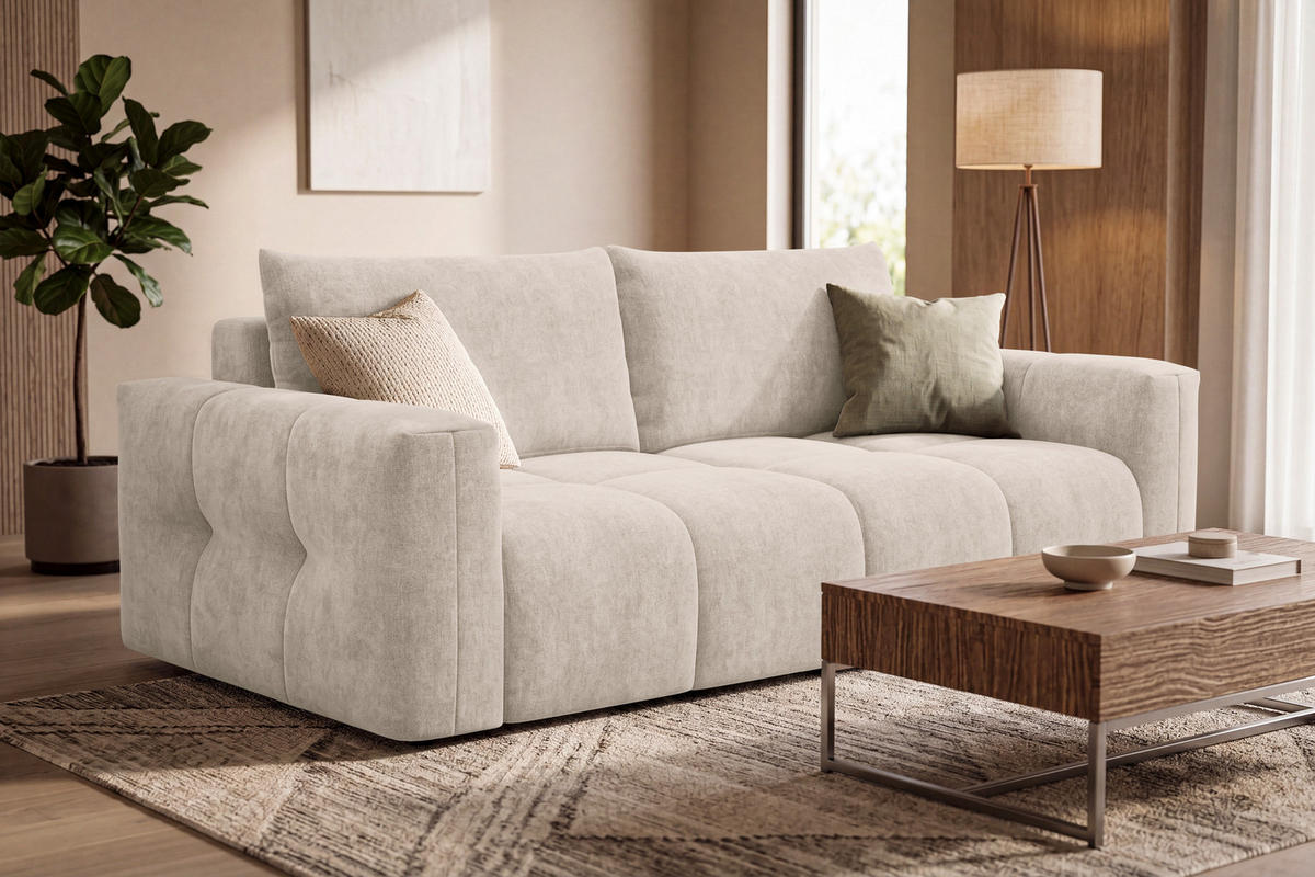 SOFA VERONA 3-Sitzer, Beige - Beige/Schwarz, Holz/Textil (224/83/110cm) - Courtois Laville