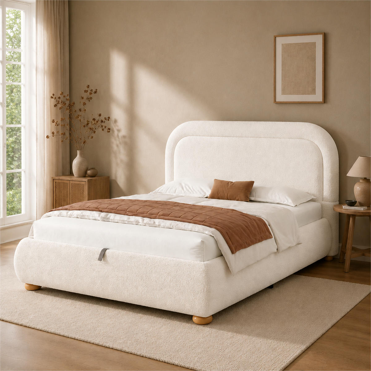 POLSTERBETT 160x200 cm Weiß Bouclé mit Stauraum - Weiß, Textil (160/200cm) - FLIEKS