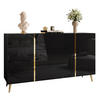 SIDEBOARDS MIT SCHUBLADEN ONYX AUF GOLDENEN BEINEN HOCHGLANZ 158 CM PUSH OPEN - Schwarz, Holzwerkstoff (158/88/41.3cm) - Lookway