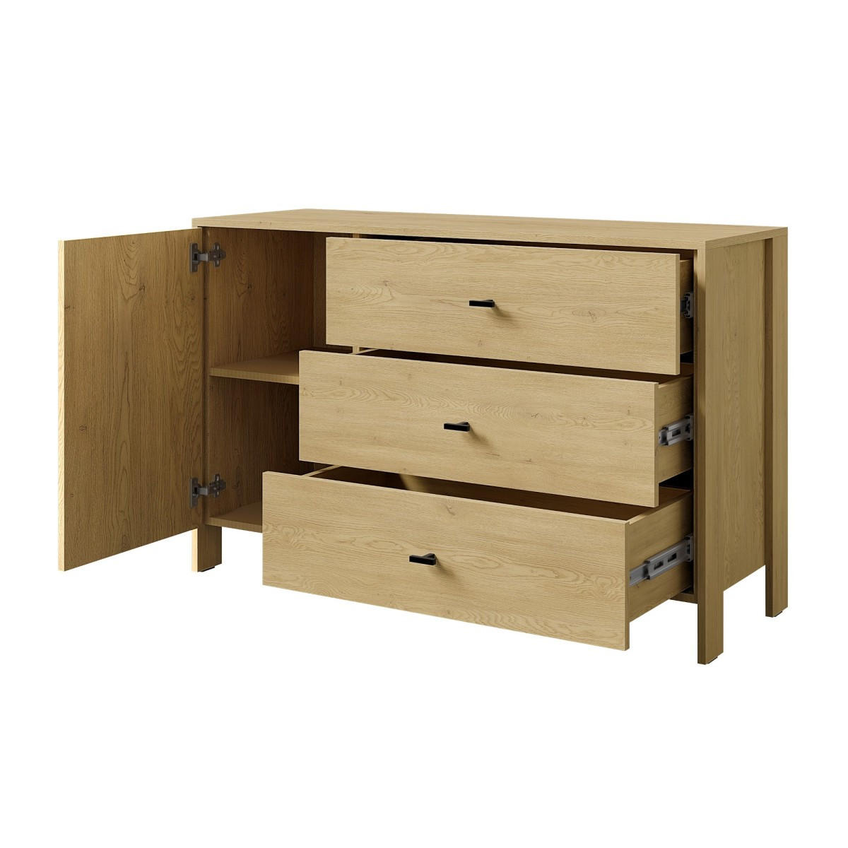 KOMMODE mit Schubladen Ethan 1D3S 120 Eiche Cremona - Eichefarben/Schwarz, Holzwerkstoff/Metall (120/76/40cm) - mzm24