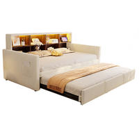 POLSTERBETT 90/190 cm aus Samt mit ausziehbarem Gästebett und LED-Kopfteil Beige - Beige, Textil (90/190cm) - Modenvie