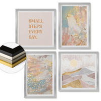 WANDBILDER 4er Set - 50x50 cm & 40x60 cm Silberner Rahmen - Abstrakte Pastellmuster - Silberfarben, Kunststoff (50/50cm) - ArtPrintCave
