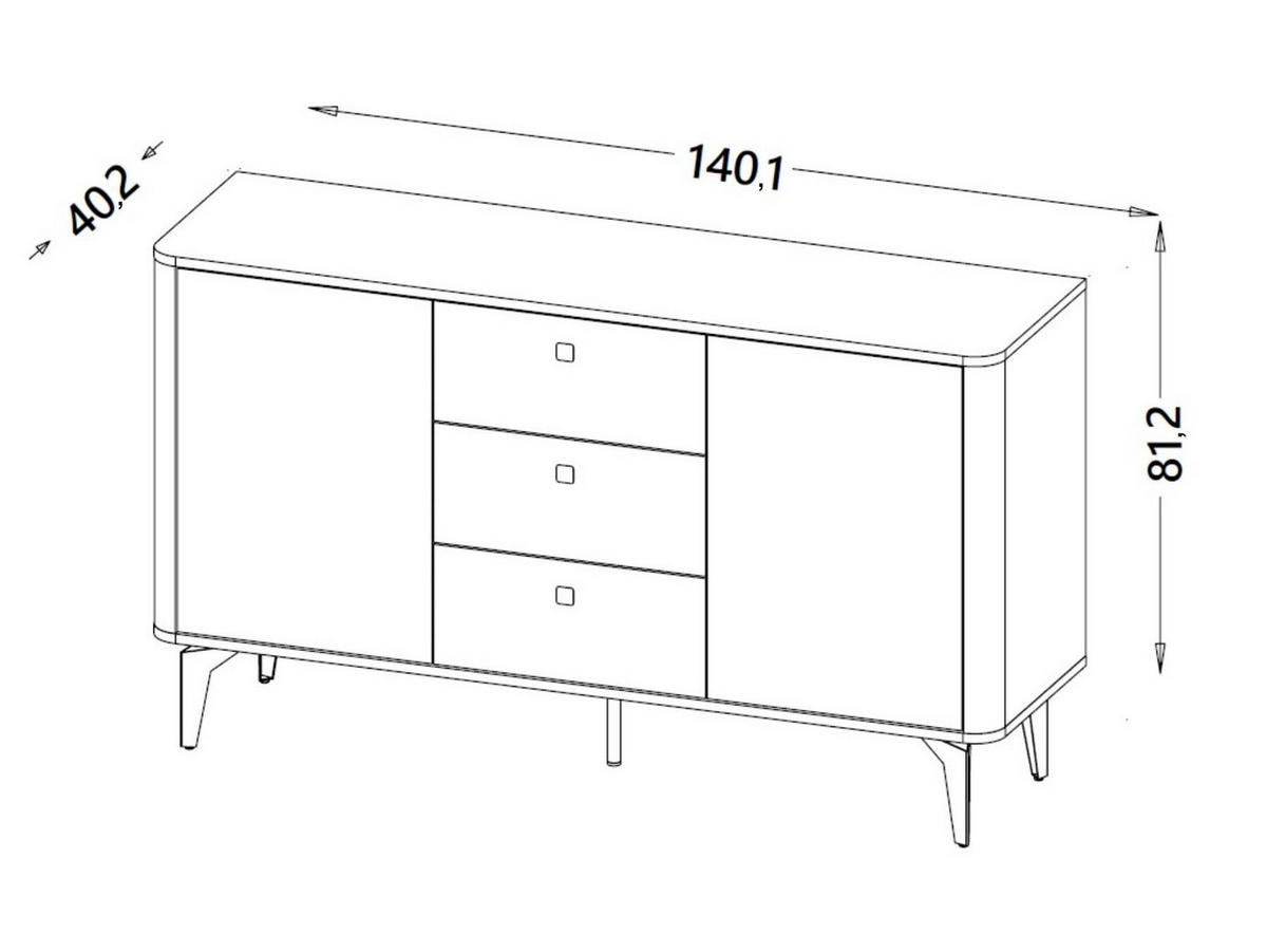 SIDEBOARD Aurena Kaschmir und Walnuss, Kommode mit 3 Schubladen und 2 Türen - Beige/Schwarz, Holzwerkstoff/Metall (88/81/40cm) - Bettso