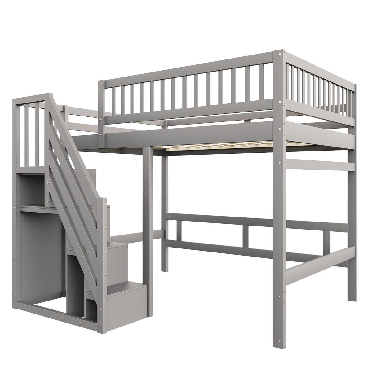 HOCHBETT aus Kiefernholz 140x200 cm Grau mit Stauraumtreppe - Grau, Holzwerkstoff (140/200cm) - IVMEU