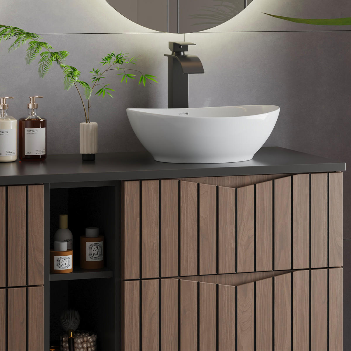 DOPPELWASCHTISCH 140.6cm Siena Holz und Schwarz - Schwarz, Holzwerkstoff (140.6/52.2/46.5cm) - Petits-meubles