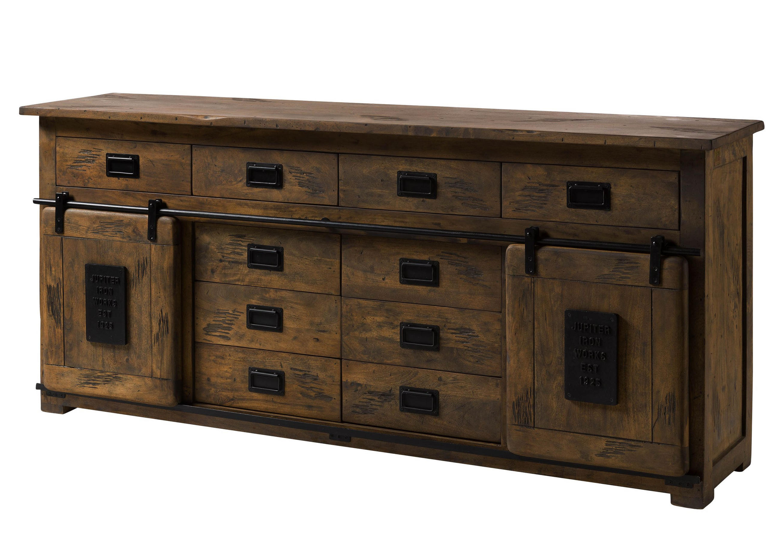 SIDEBOARD Mango 200x45x90 braun lackiert RAILWAY #422 - Dunkelbraun/Braun, Holz (200/90/45cm) - Massivmoebel24