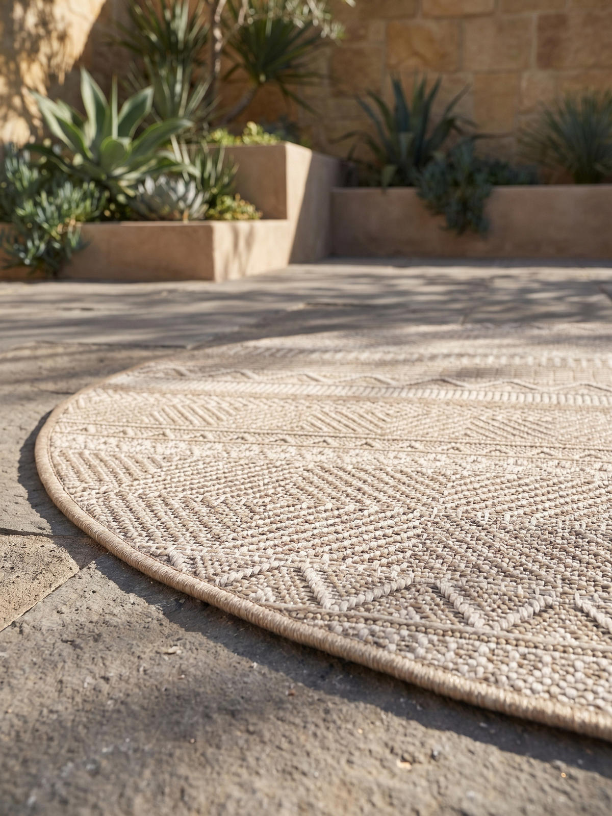 TEPPICH Outdoor VENTOUX in Beige, im Ethno-Stil, Ø 80 cm - Beige, Textil (80/80cm) - KADIMA DESIGN
