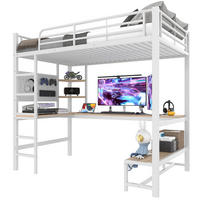HOCHBETT 90/200 cm aus Metall mit Schreibtisch und LED-Leiste, Weiß - Weiß, Metall (90/200cm) - OKMYHOME