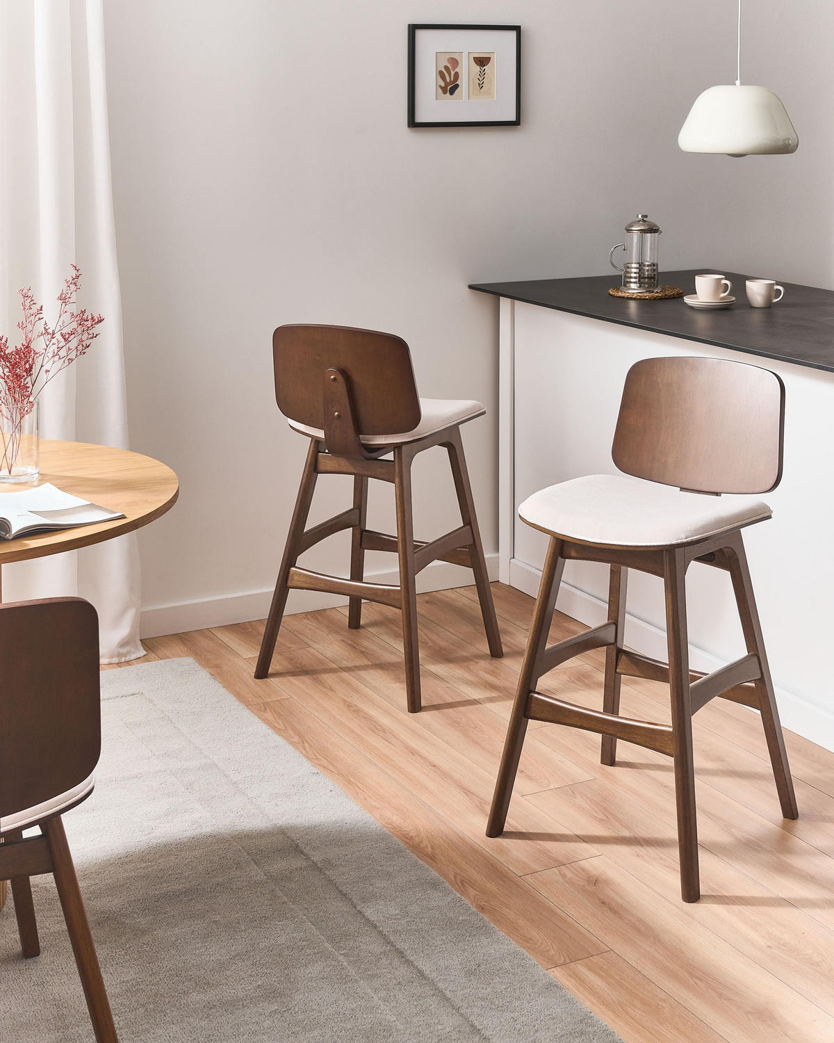 BARSTUHL 2er-Set Holz Braun/Hellbeige Charleston - Beige, Textil (47/92/50cm) - Beliani