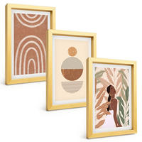 BILDER SET 3er Set - 20x30 cm Goldrahmen - Stilvolle Pflanzenmuster und Geometrie - Goldfarben, Kunststoff (20/30cm) - TULUP