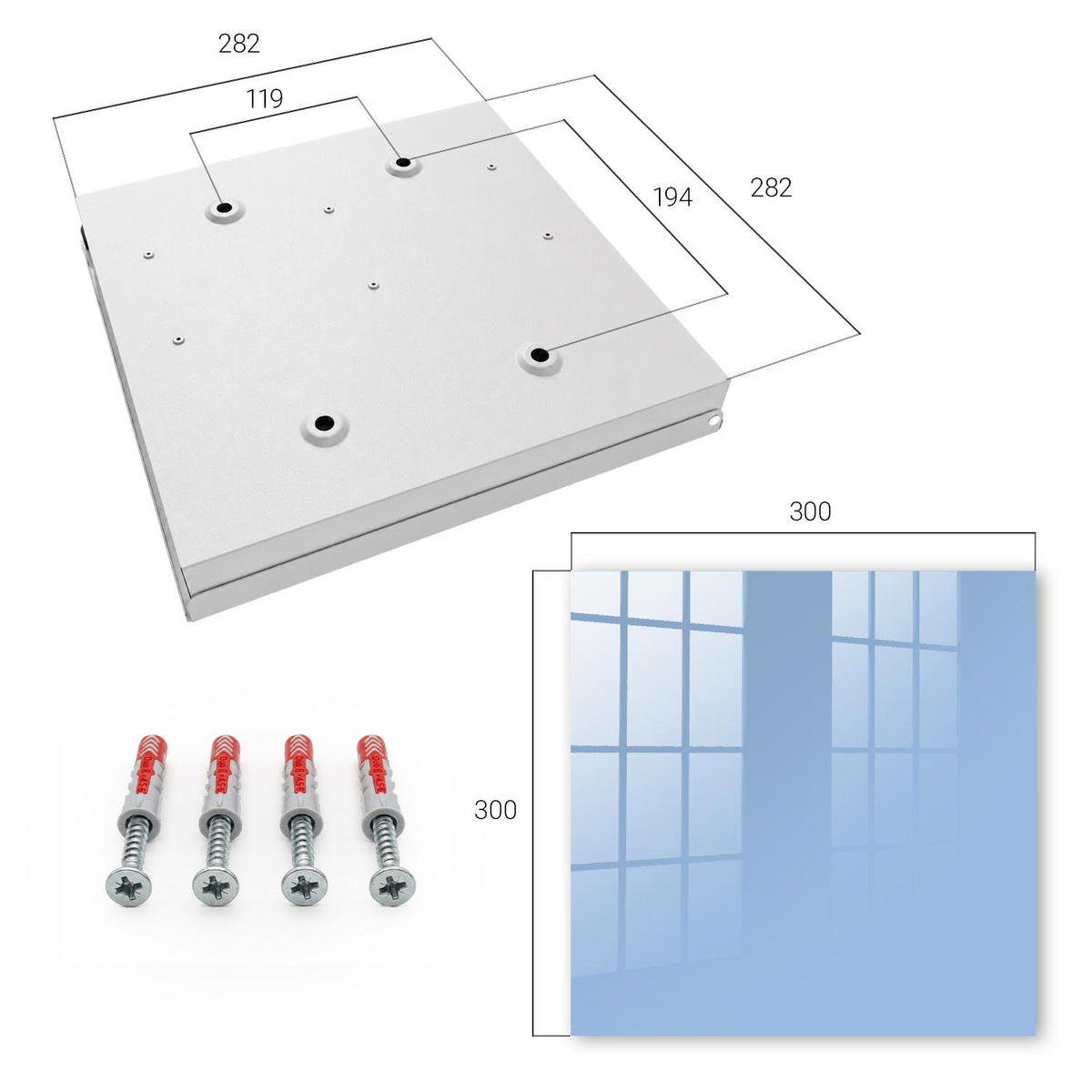 SCHLÜSSELBOX Weiß 30x30 cm – Türöffnung nach rechts - Babyblau - Blau, Metall (30/30/5cm) - TULUP