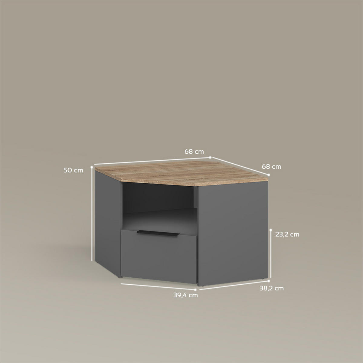 LOWBOARD Piave Anthrazit/Sonoma 68 x 50 cm - Anthrazit/Sonoma Eiche, Holzwerkstoff (68/50/68cm) - Livinity®