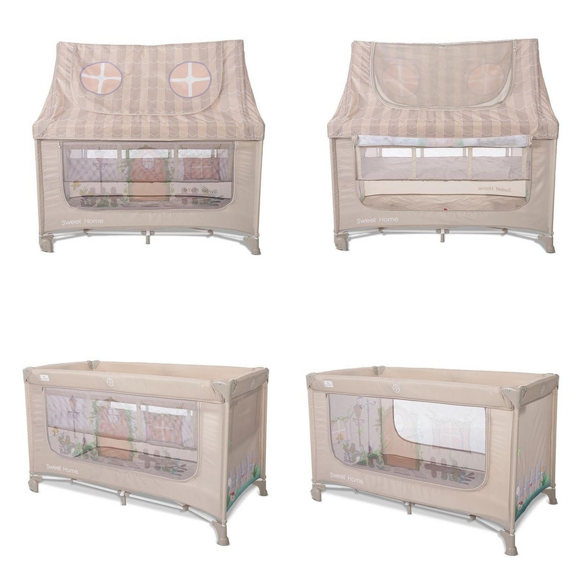 REISEBETT Sweet Home 2 Ebenen beige mit Dach faltbar Räder Matratze Tasche - Beige, Kunststoff (120/60cm) - Lorelli