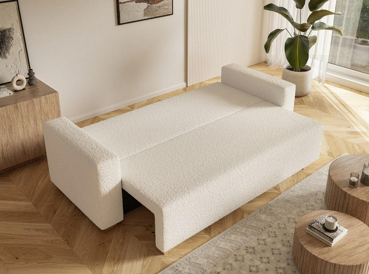 SCHLAFSOFA SOFIA, Sofa mit Schlaffunktion und Bettkasten, Farbe: Beige, Bouclé-Stoff - Beige, Textil (236/92/85cm) - Sepro Meble