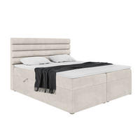BOXBETT KARIM 180x200 cm in Beige Samt - Beige/Schwarz, Holz/Holzwerkstoff (180/200cm) - Meblini