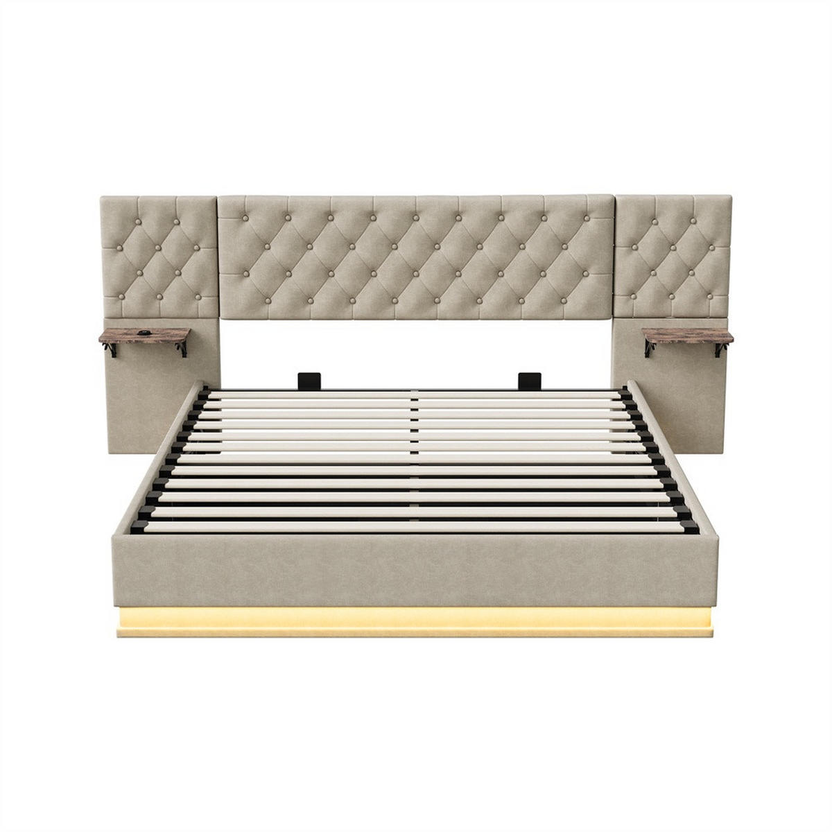 POLSTERBETT 160x200cm mit USB- & Type-C Ladeanschluss -Hydraulik-Stauraum und LED-Beleuchtung - Beige - Beige, Textil (160/200cm) - DELFA