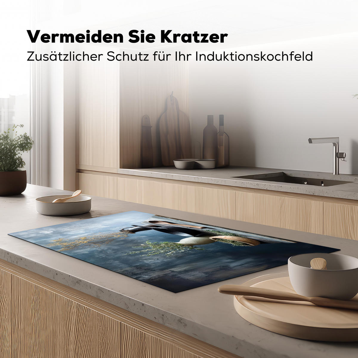 HERDABDECKPLATTE Stilleben - Kräuter - Rustikal Ceranfeldabdeckung 90x52 cm - Blaugrau, Kunststoff (90/52/0.2cm) - MuchoWow