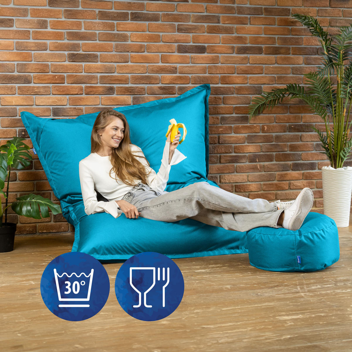 SITZSACK XXL Caree lichtblau, 140x180cm groß für Outdoor - Blau/Hellblau, Textil (180/140/30cm) - Bruni