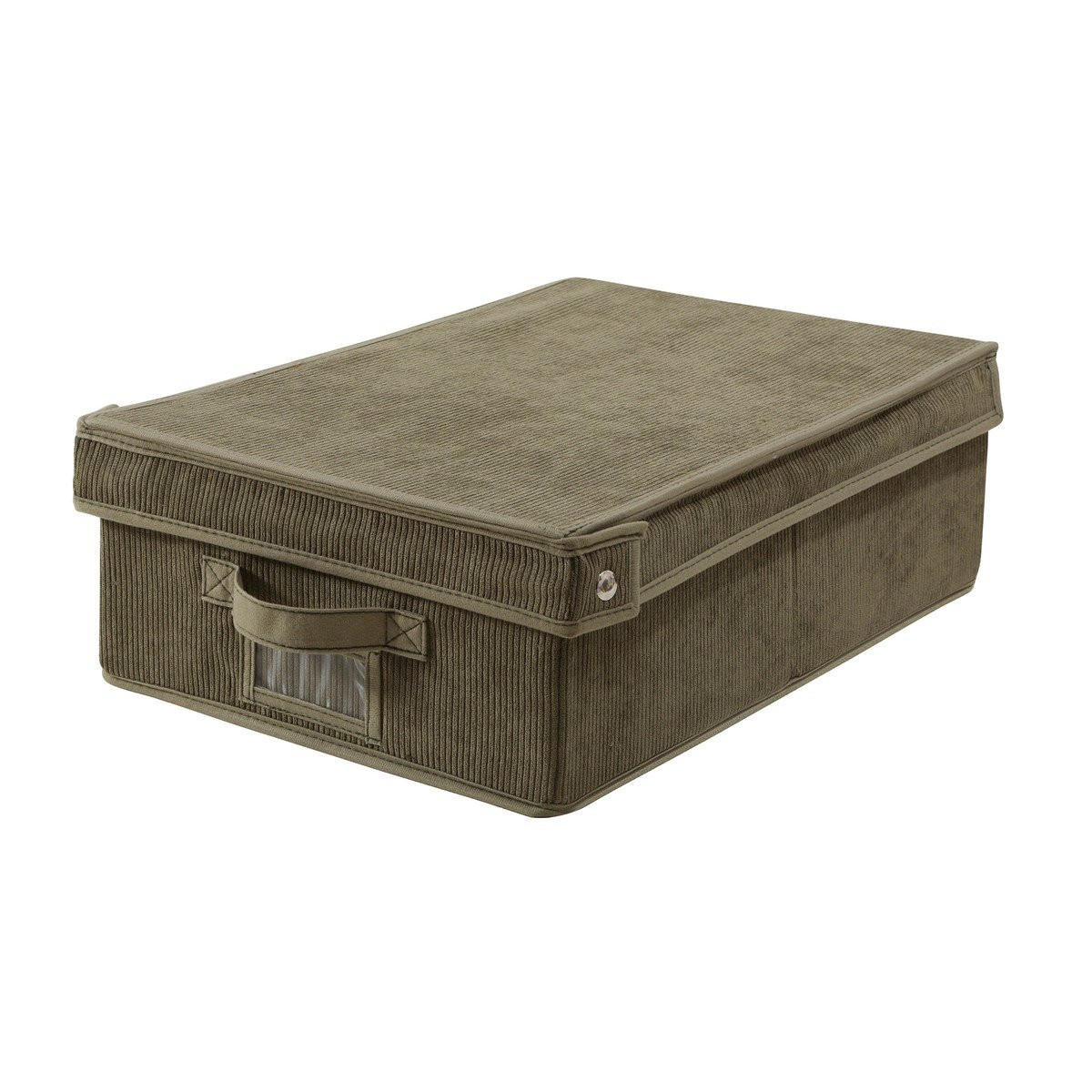 ÚLOŽNÁ krabice s manšestrovým víkem, khaki - D 31,5 cm - zelená barva, textil (31.5/48/15cm) - Calicosy