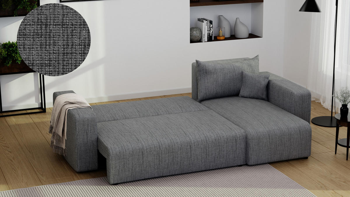 ECKSOFA Grau Webstoff mit Bettkasten - Grau, Textil (248/145cm) - Idohome