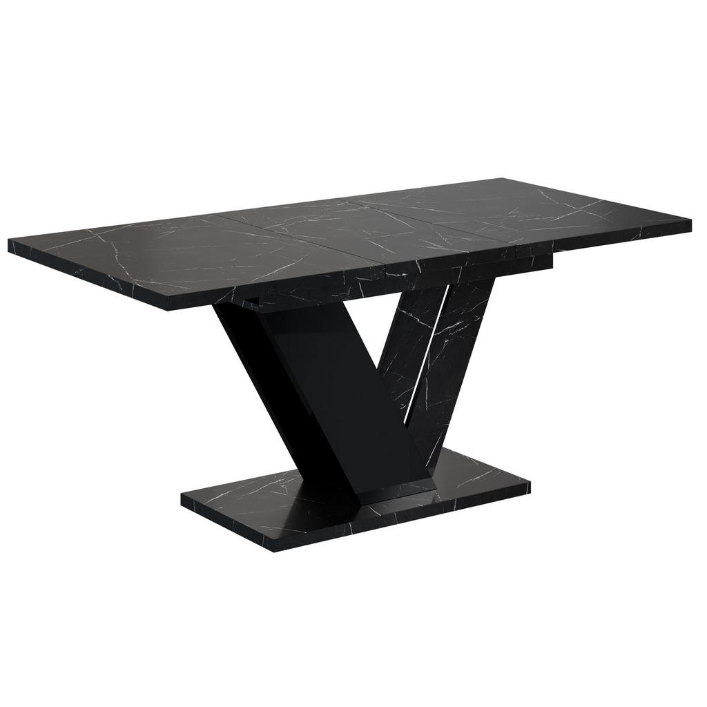 ALTDECOR VÝSUVNÝ jídelní stůl 120–160 × 80 × 75 cm – Royal Marble / Black Gloss – CLASI