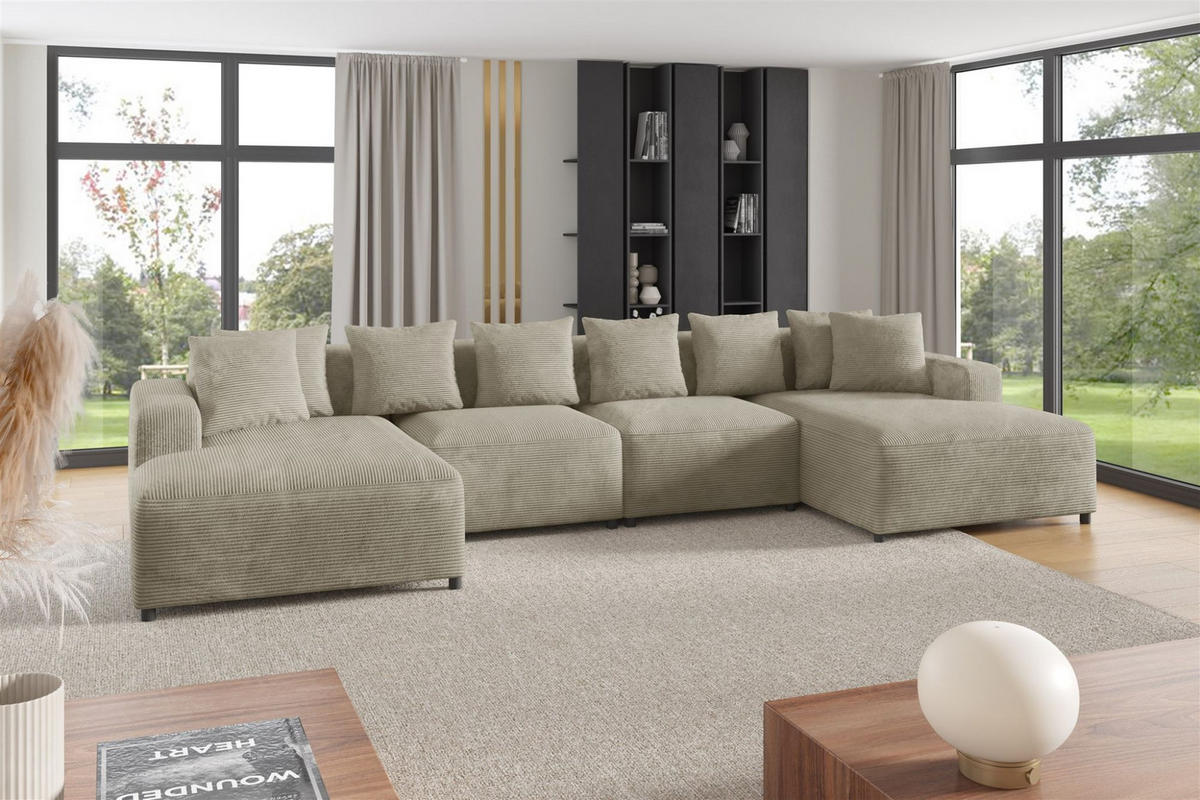 WOHNLANDSCHAFT Megan In Poso - Beige, Holzwerkstoff/Textil (426/75/75cm) - Fun Möbel