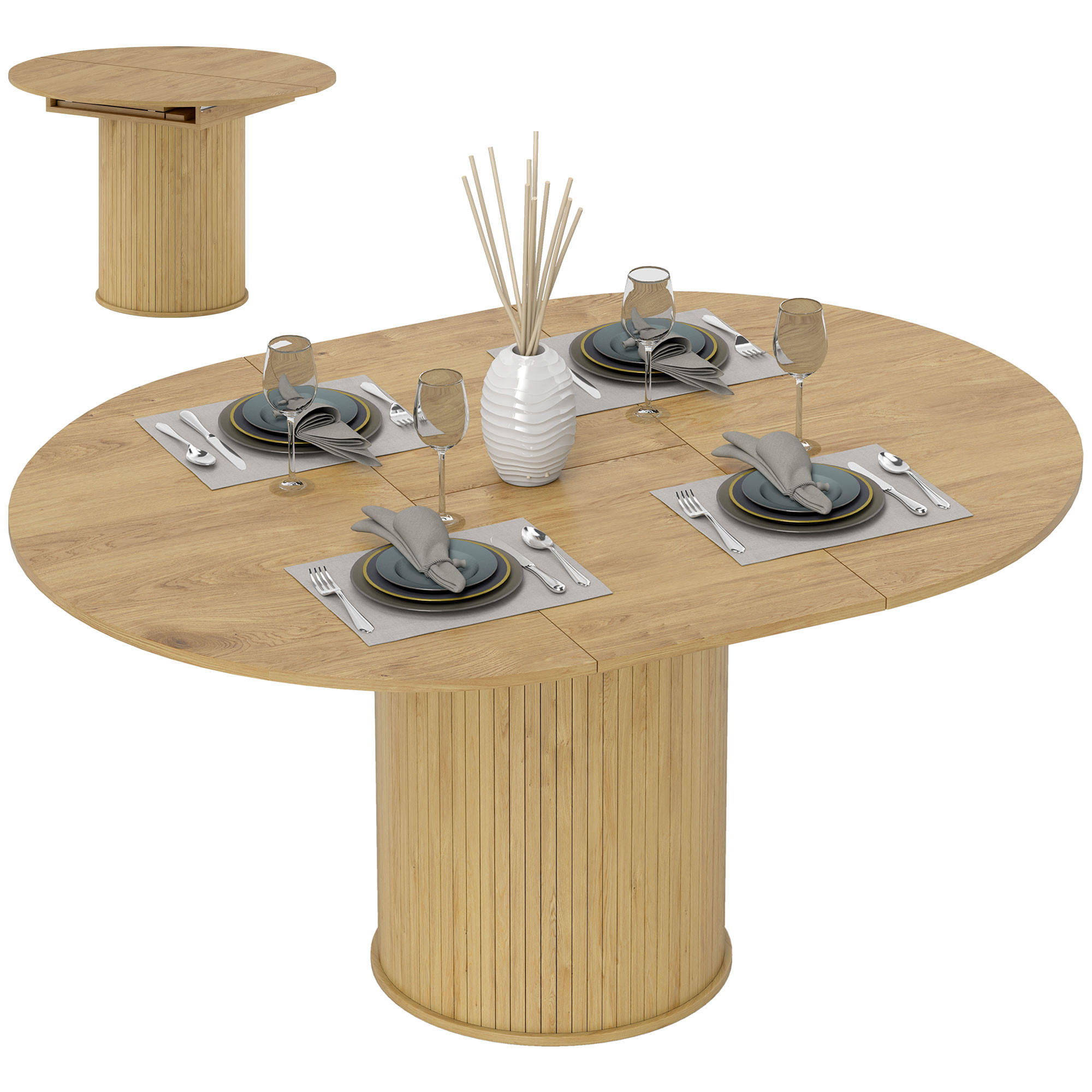 AUSZIEHTISCH Holzoptik Natur Säulenfuß 150/110/75 cm - Naturfarben, Holz (110/150/75cm) - PANGIVO