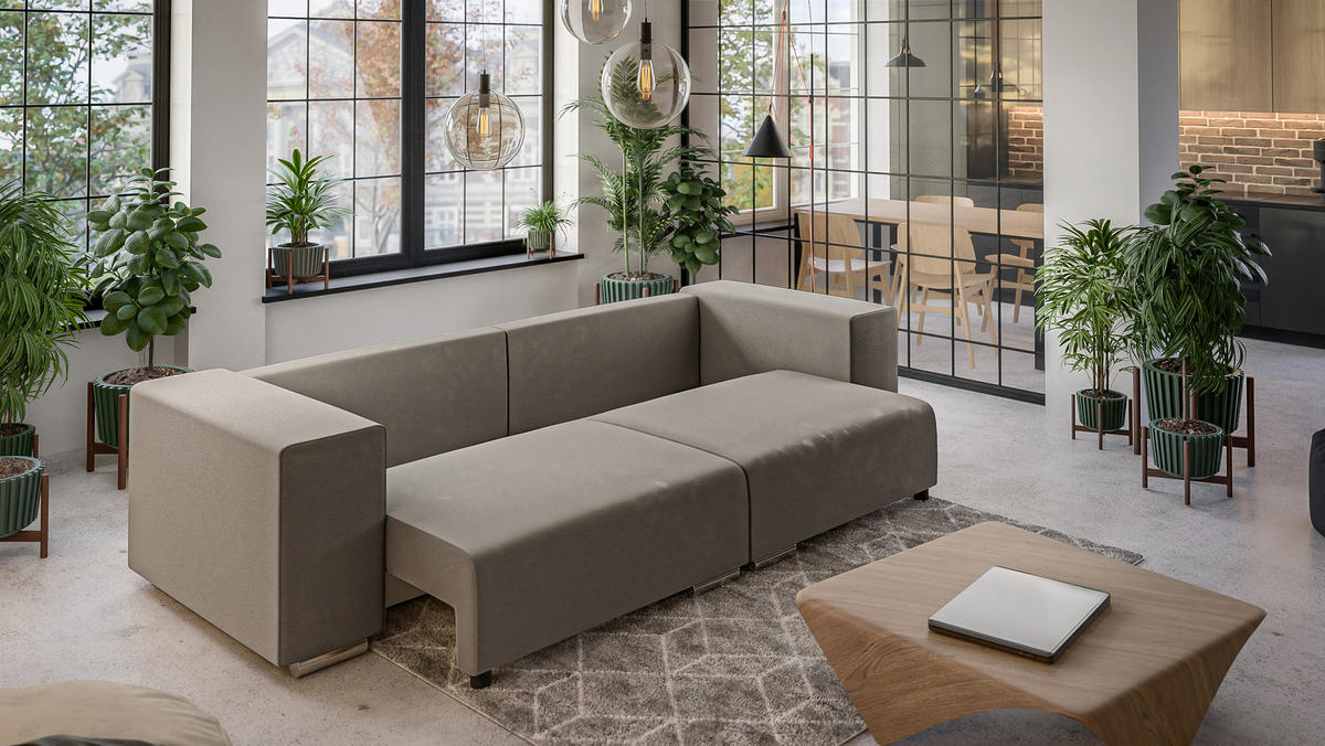 BIGSOFA Kami Microfaser Dunkelbeige - Beige/Silberfarben, Kunststoff/Textil (290/80/110cm) - S-Style Möbel
