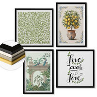 WANDBILDER 4er-Set - 50x50 cm & 40x60 cm Schwarzer Rahmen - Grüne Blätter exotischer Pflanzen - Schwarz, Kunststoff (50/50cm) - ArtPrintCave