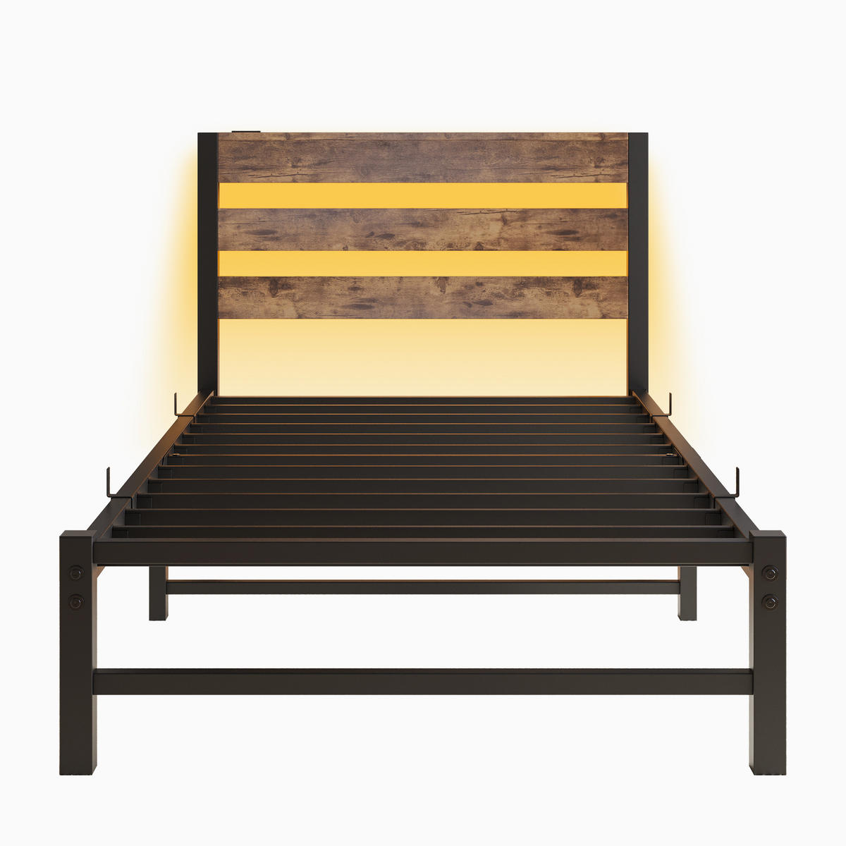 METALLBETT 90/200 cm Braun mit LED-Beleuchtung, USB-Ladestation und Stauraum unter dem Bett - Braun, Metall (90/200cm) - Oxeza