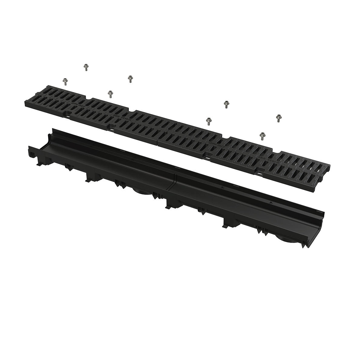 ENTWÄSSERUNGSRINNE 60 mm mit Kunststoffrand und Rost aus Komposite B125 - Schwarz, Metall (13.7/6/101cm) - Alcadrain
