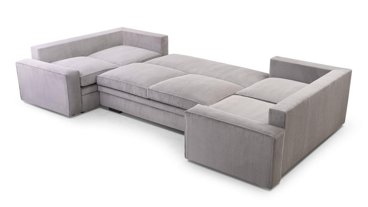 WOHNLANDSCHAFT Treville U Grau 378/196/93 cm – mit Bettkasten und Schlaffunktion - Schwarz/Grau, Kunststoff/Textil (378/93/196cm) - AX Living