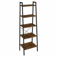 STANDREGAL Holzoptik Metall Dunkelbraun Schwarz 5 Ablagen 172×56×34 cm - Dunkelbraun/Schwarz, Holzwerkstoff/Metall (56/172/34cm) - Begryf