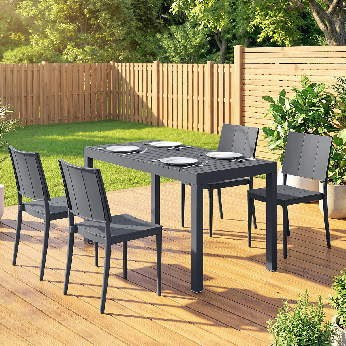 GARTENMÖBEL-SET Dunkelgrau 141.5/70.5/74.5cm - Dunkelgrau, Metall