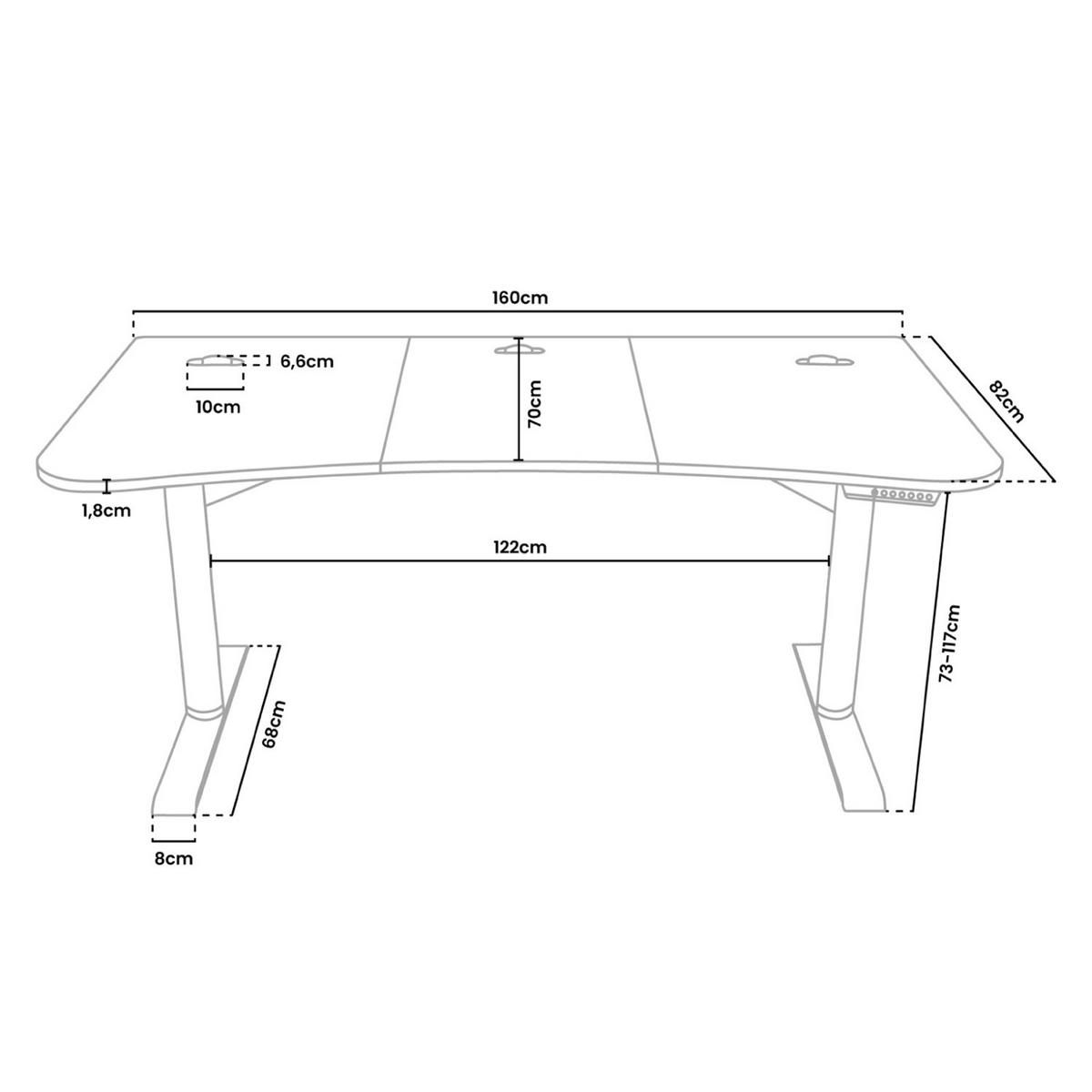 GAMINGTISCH Arena Moto 160/82/73-117 cm Höhenverstellbarer Weiß - Weiß, Metall (82/160/117cm) - Arozzi